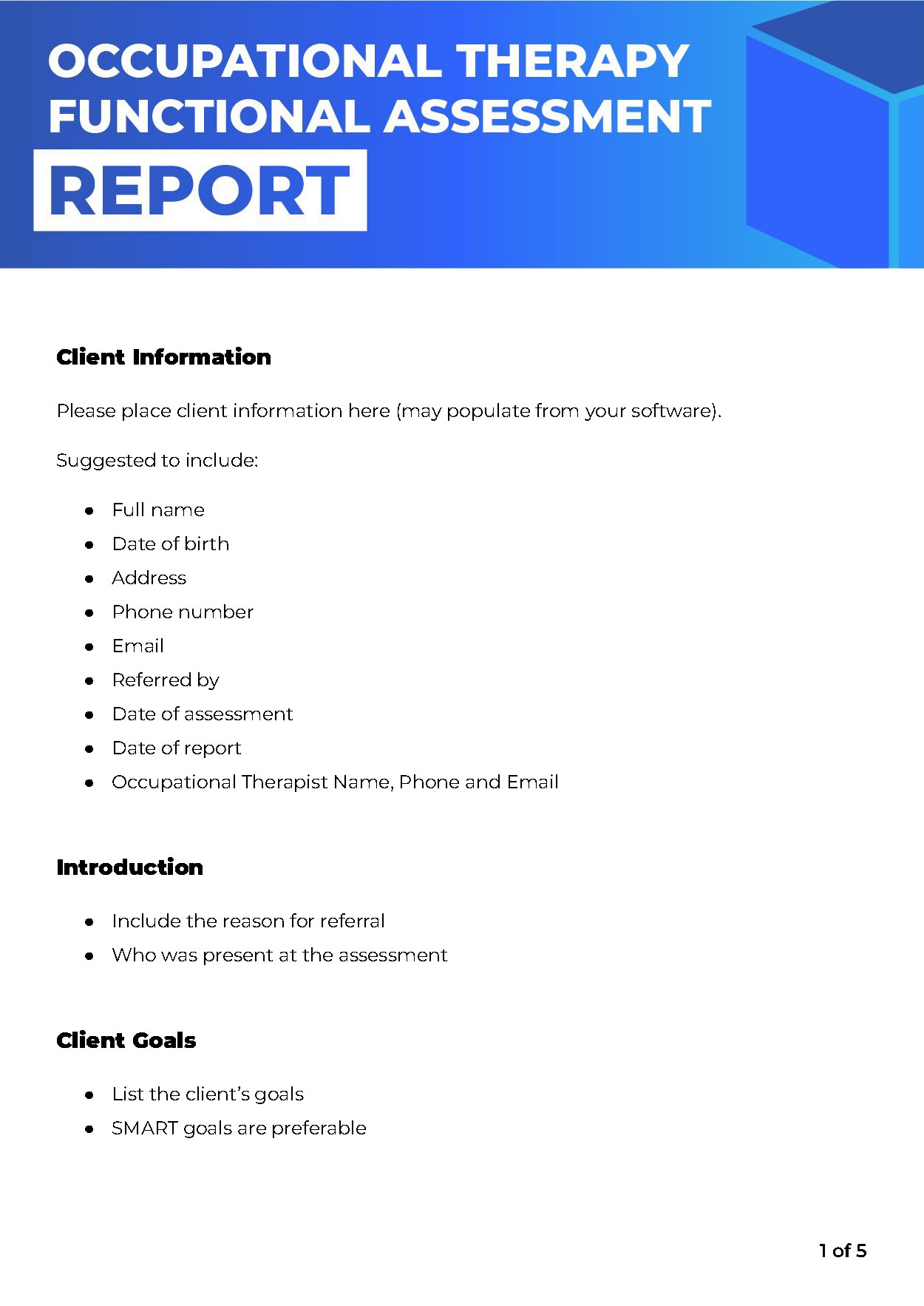 Occupational Therapy Functional Assessment Template | Moddy