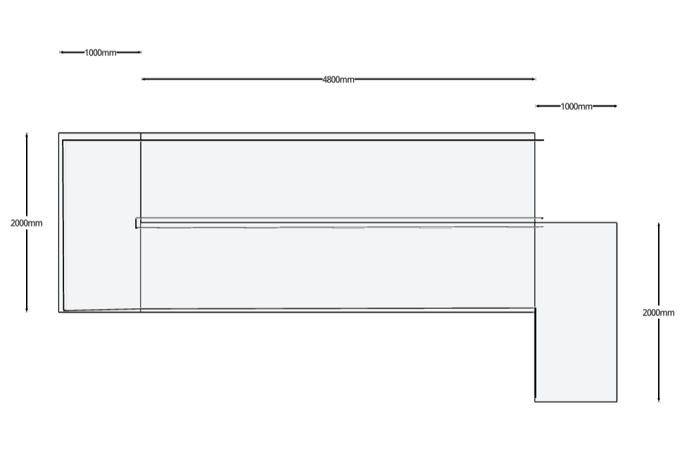 Complex set of rails and ramps that return on each other with landings between them. Measurements are displayed